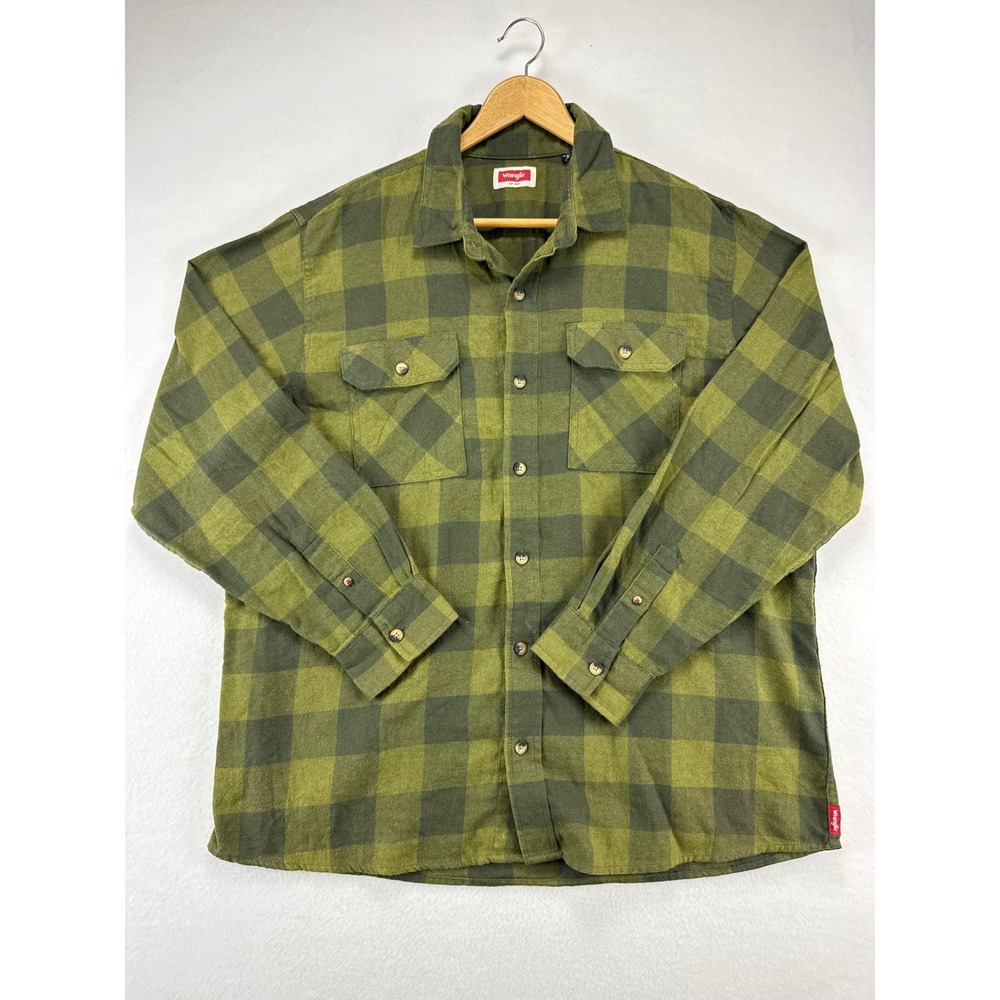 Wrangler Flannel Shirt Mens XL Green Buffalo‎ Plaid Long Sleeve Button Down